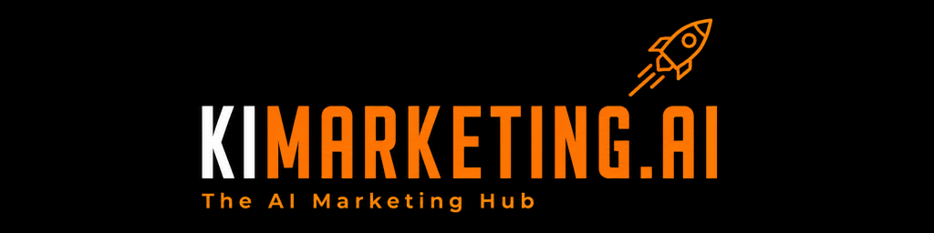 Logo von KI MARKETING.AI mit Schriftzug und einer Rakete, die nach oben fliegt.