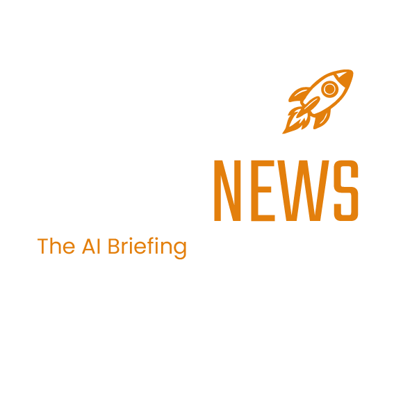 Logo mit der Aufschrift 'NEWS' und einem Raketen-Symbol, zusätzlich der Text 'The AI Briefing'.